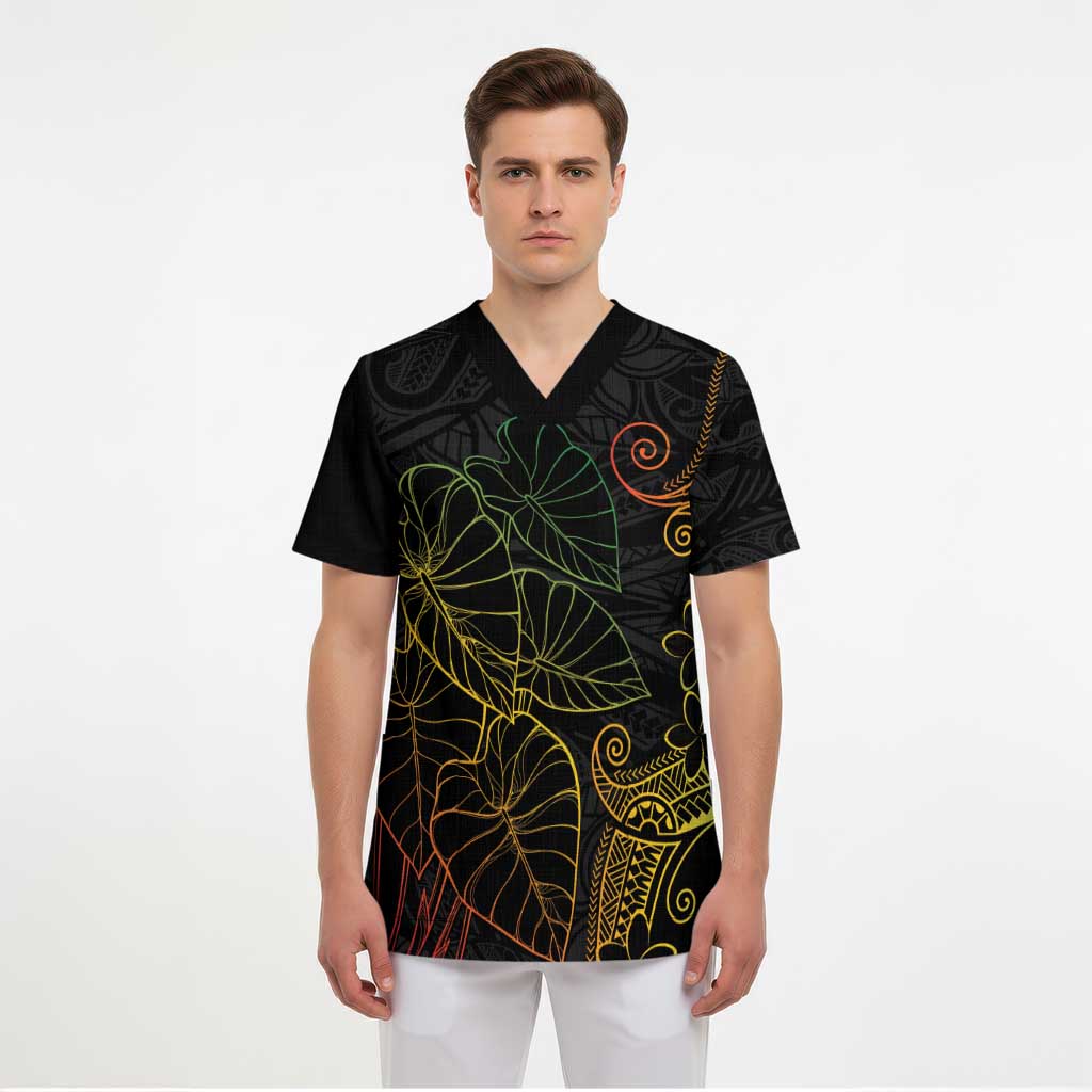 Aloha Hawaii Kalo Scrub Top Reggae Taro Polynesian Pattern LT14 - Polynesian Pride