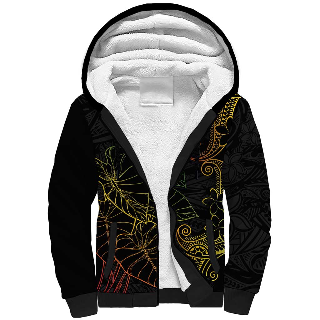 Aloha Hawaii Kalo Sherpa Hoodie Reggae Taro Polynesian Pattern - Polynesian Pride