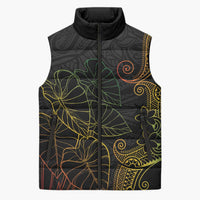 Aloha Hawaii Kalo Sleeveless Puffer Jacket Reggae Taro Polynesian Pattern LT14 Unisex Black - Polynesian Pride