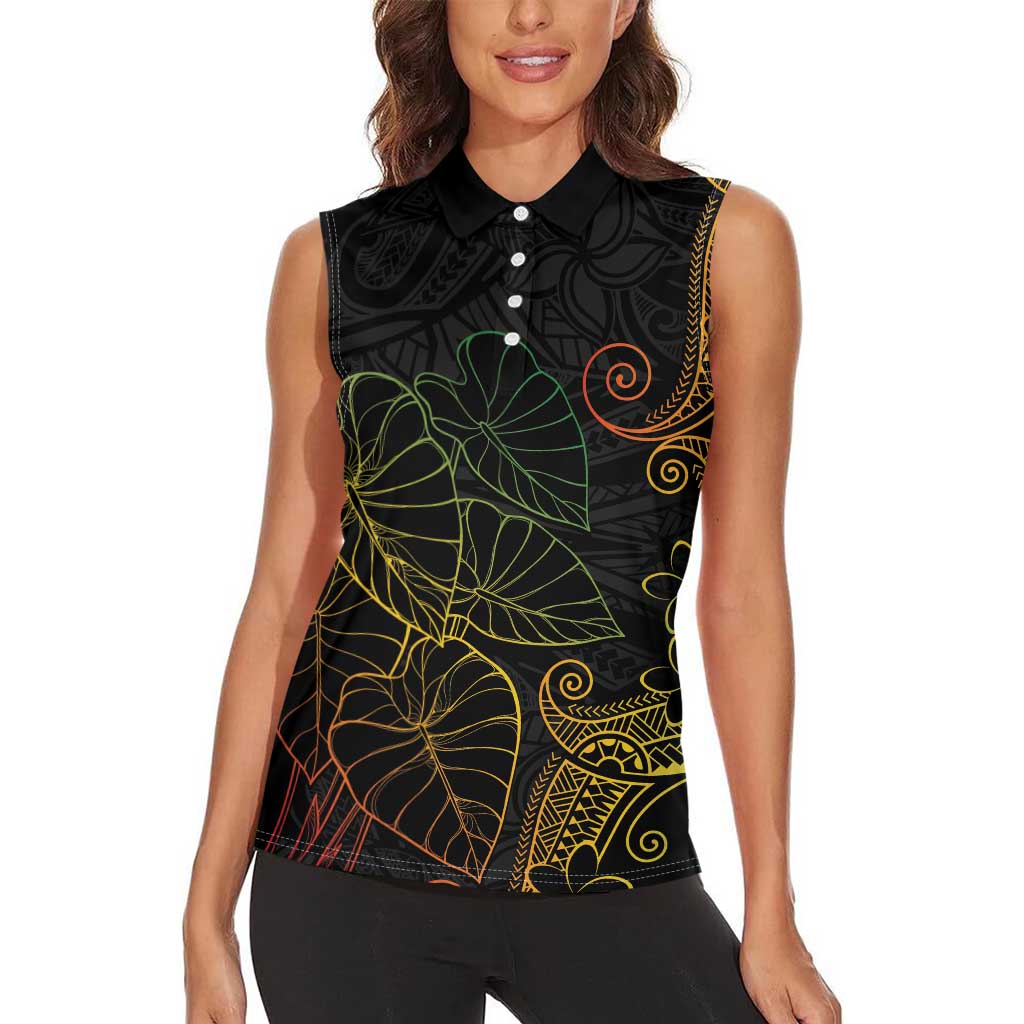 Aloha Hawaii Kalo Women Sleeveless Polo Shirt Reggae Taro Polynesian Pattern LT14 - Polynesian Pride
