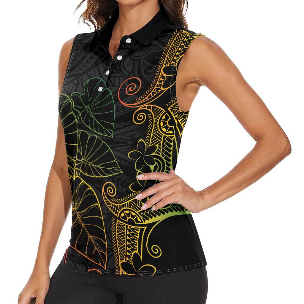 Aloha Hawaii Kalo Women Sleeveless Polo Shirt Reggae Taro Polynesian Pattern LT14 - Polynesian Pride
