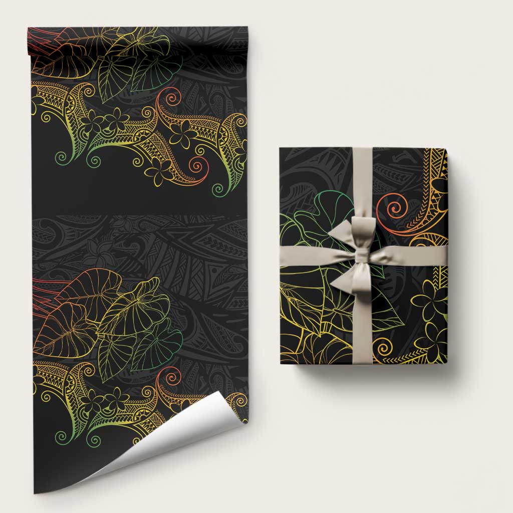 Aloha Hawaii Kalo Wrapping Paper Reggae Taro Polynesian Pattern LT14 58" × 23" Black - Polynesian Pride
