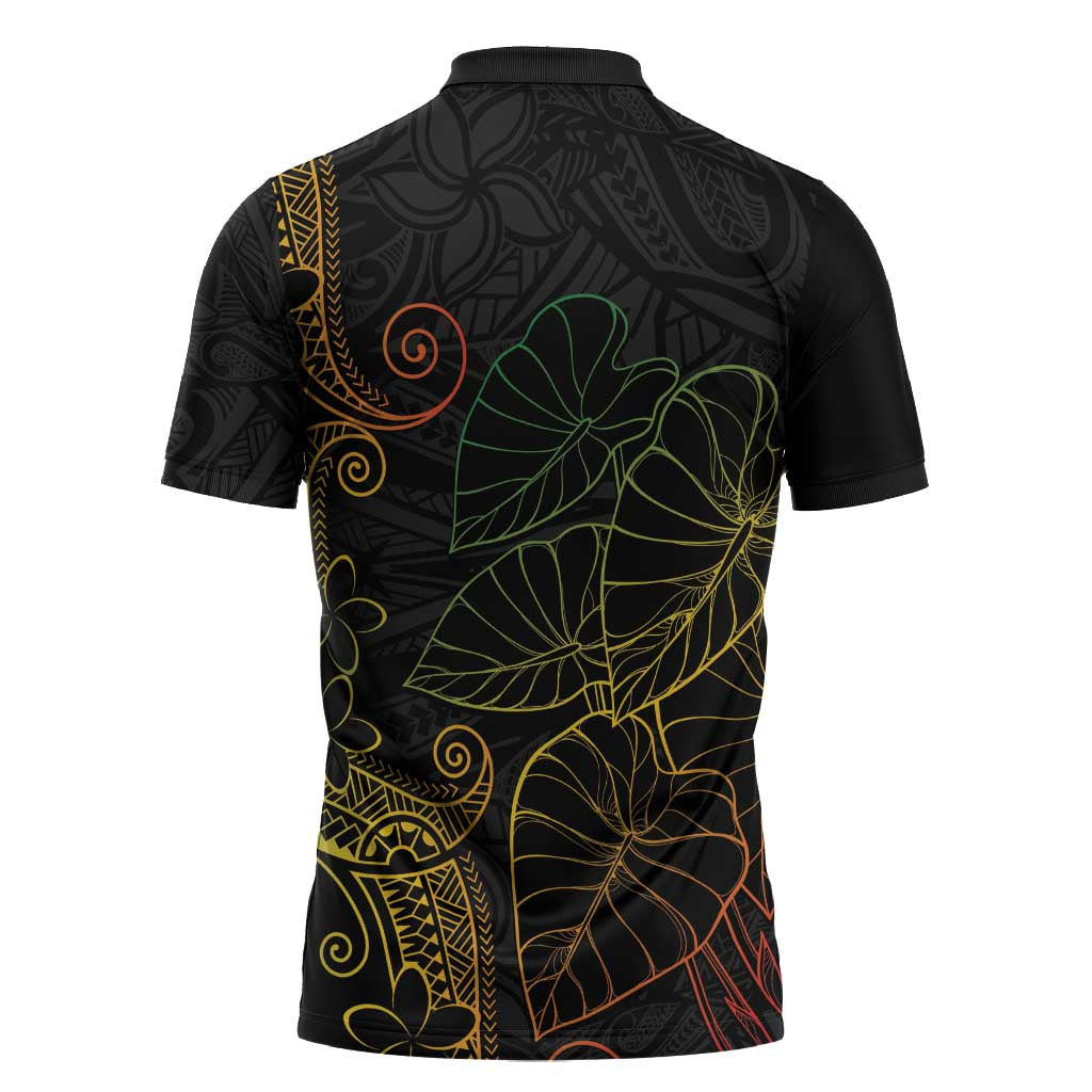 Aloha Hawaii Kalo Zipper Polo Shirt Reggae Taro Polynesian Pattern - Polynesian Pride