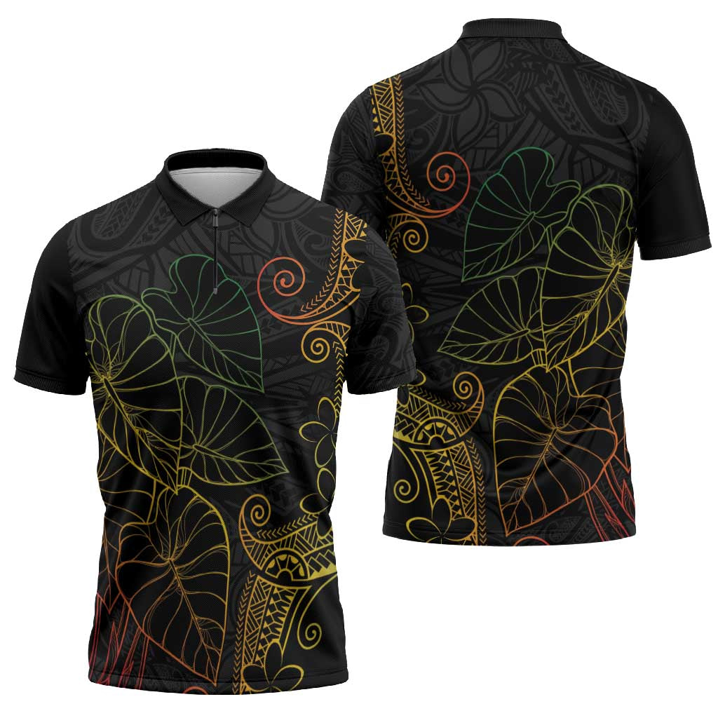 Aloha Hawaii Kalo Zipper Polo Shirt Reggae Taro Polynesian Pattern - Polynesian Pride