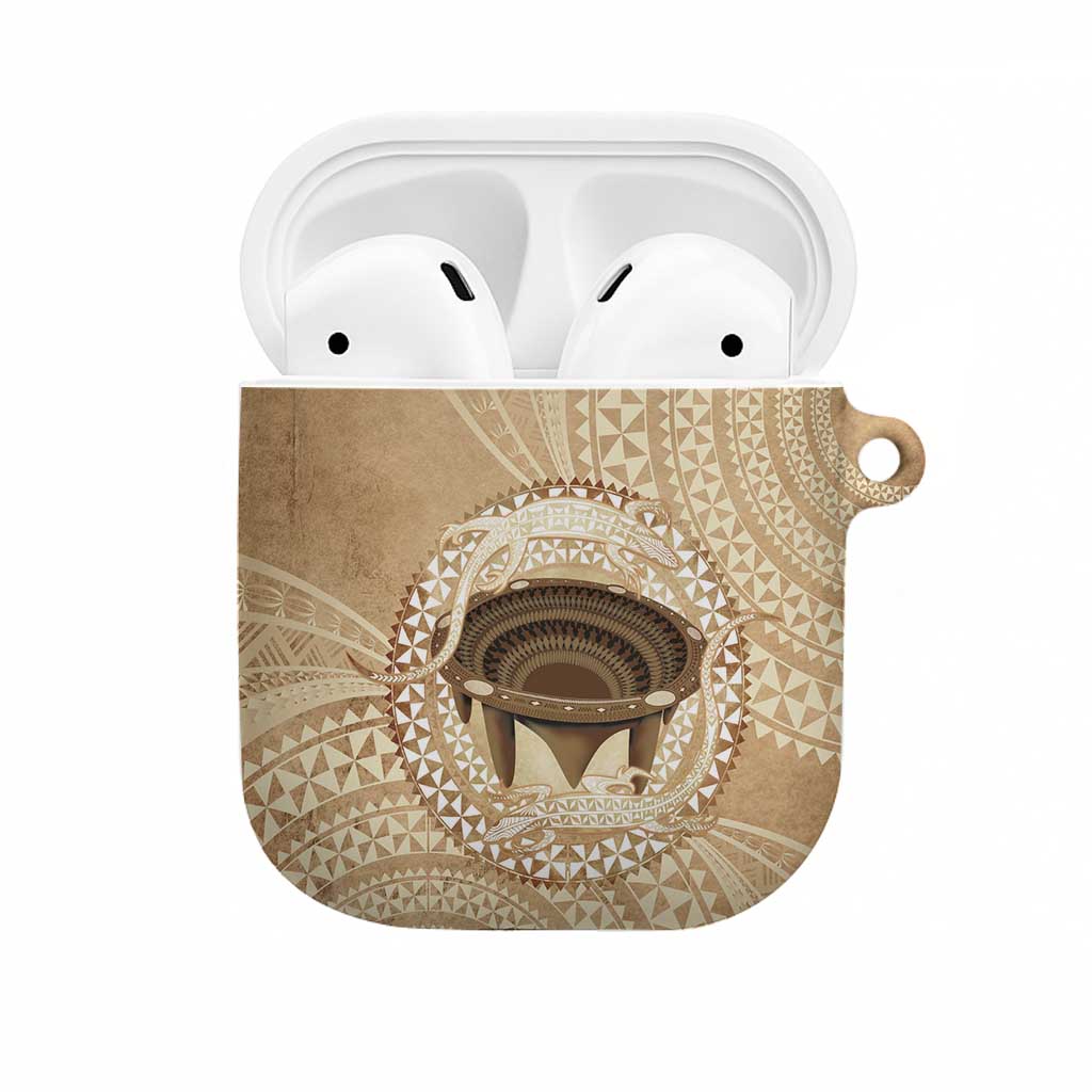 Tonga Skink Kava Bowl AirPods Case Vintage Tongan Ngatu Pattern LT14 Brown - Polynesian Pride