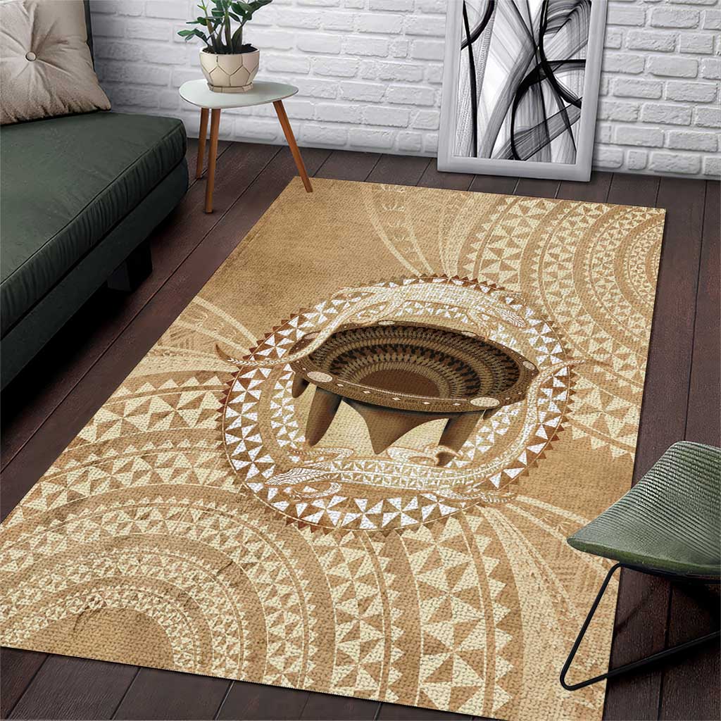 Tonga Skink Kava Bowl Area Rug Vintage Tongan Ngatu Pattern