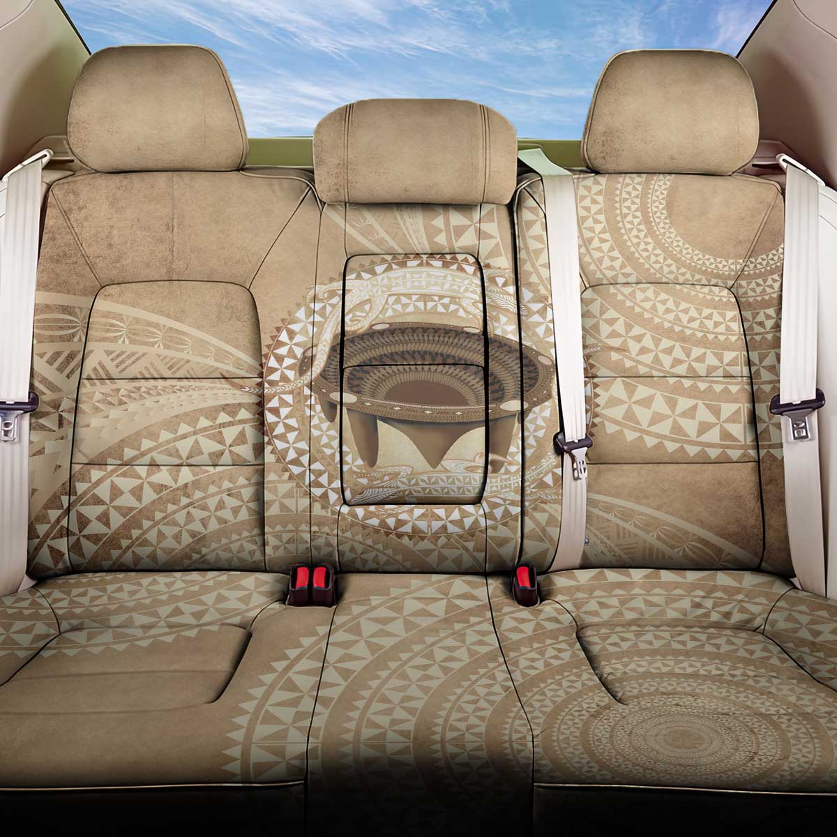 Tonga Skink Kava Bowl Back Car Seat Cover Vintage Tongan Ngatu Pattern LT14 One Size Brown - Polynesian Pride