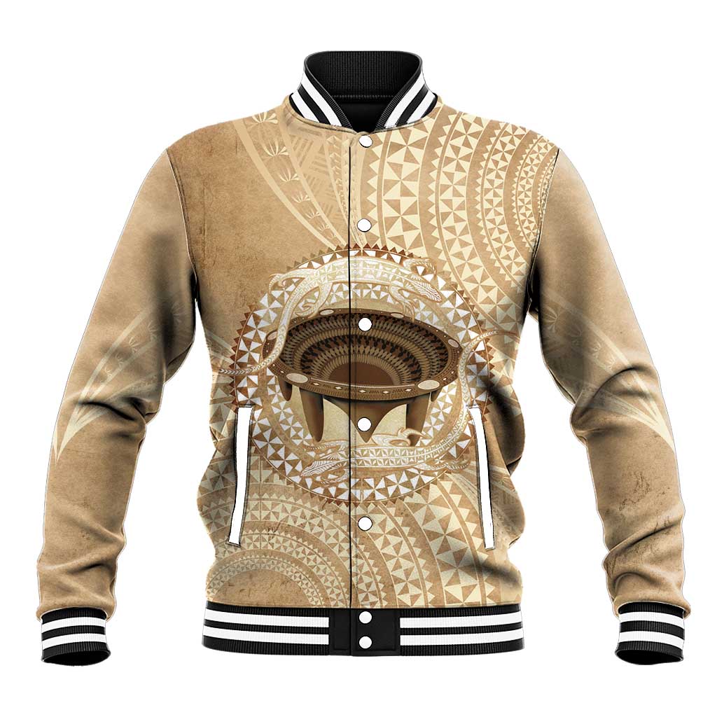 Tonga Skink Kava Bowl Baseball Jacket Vintage Tongan Ngatu Pattern LT14 Unisex Brown - Polynesian Pride