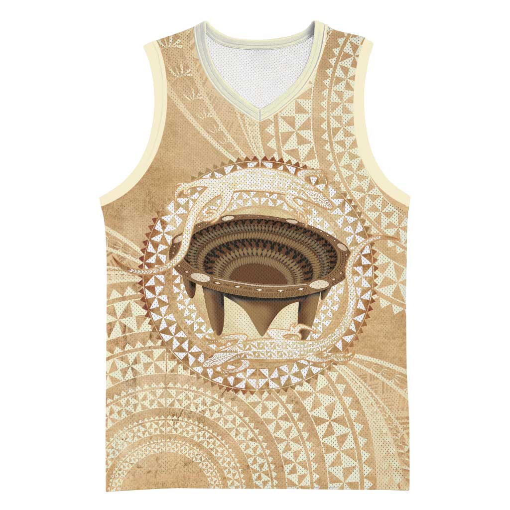 Tonga Skink Kava Bowl Basketball Jersey Vintage Tongan Ngatu Pattern LT14 Unisex Brown - Polynesian Pride