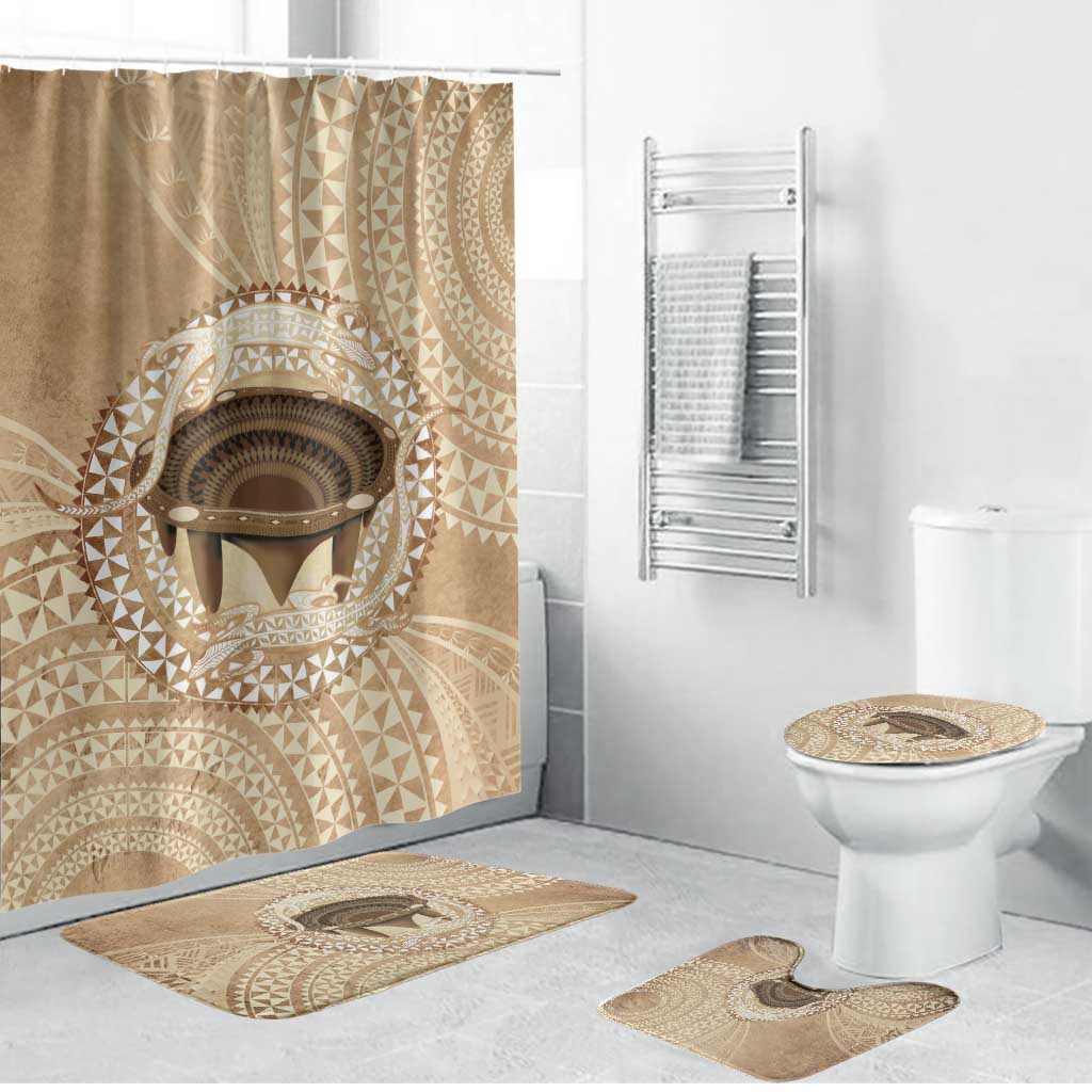 Tonga Skink Kava Bowl Bathroom Set Vintage Tongan Ngatu Pattern LT14 Bathroom Set (4 pcs) Brown - Polynesian Pride