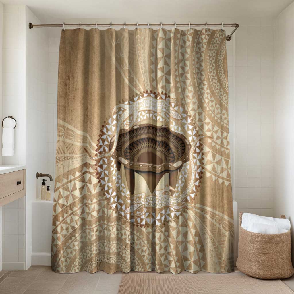 Tonga Skink Kava Bowl Bathroom Set Vintage Tongan Ngatu Pattern LT14 Shower Curtain Only Brown - Polynesian Pride