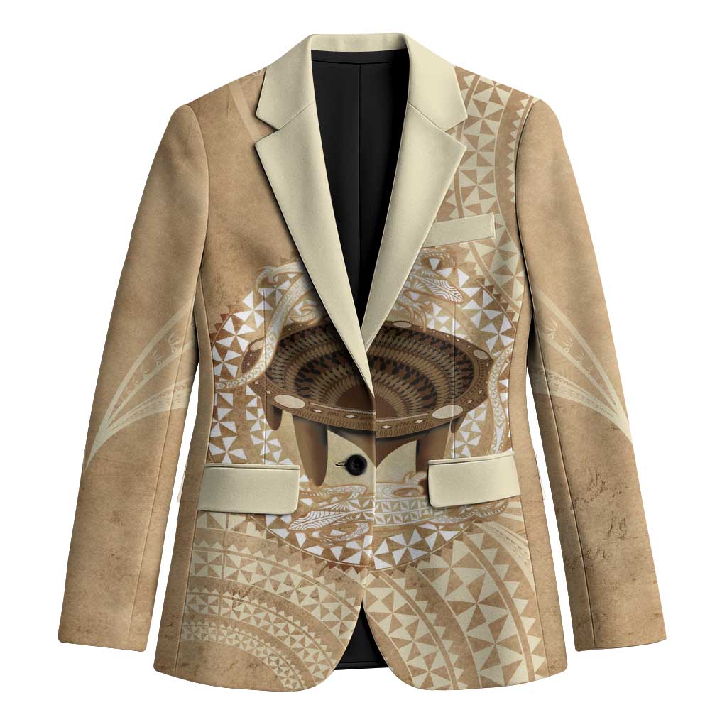 Tonga Skink Kava Bowl Blazer Vintage Tongan Ngatu Pattern LT14 Unisex Brown - Polynesian Pride