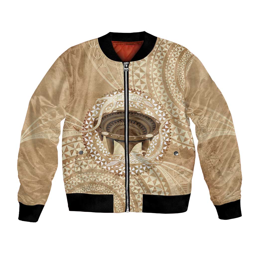 Tonga Skink Kava Bowl Bomber Jacket Vintage Tongan Ngatu Pattern LT14 Unisex Brown - Polynesian Pride