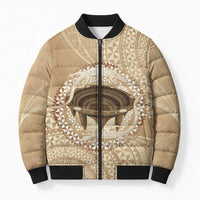 Tonga Skink Kava Bowl Bomber Puffer Jacket Vintage Tongan Ngatu Pattern LT14 Unisex Brown - Polynesian Pride