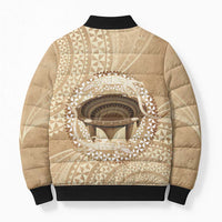 Tonga Skink Kava Bowl Bomber Puffer Jacket Vintage Tongan Ngatu Pattern LT14 - Polynesian Pride