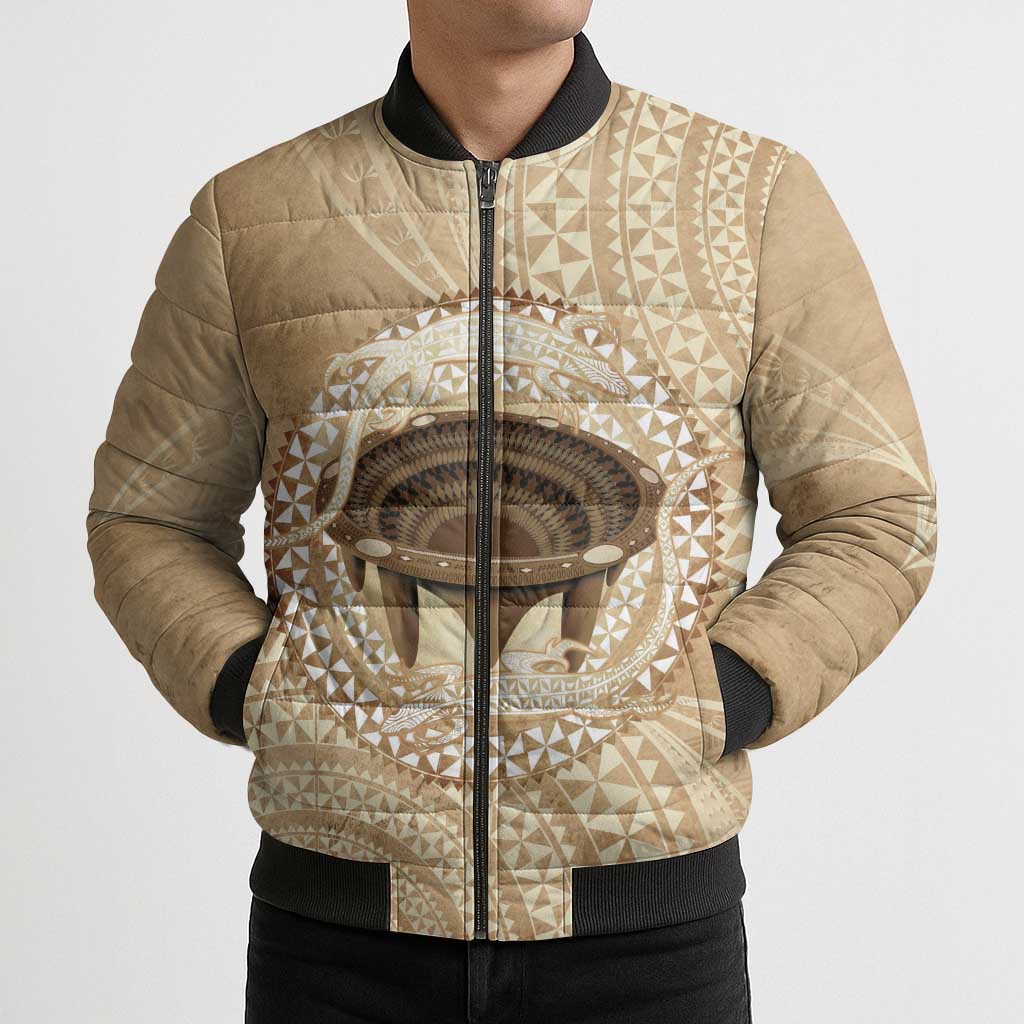 Tonga Skink Kava Bowl Bomber Puffer Jacket Vintage Tongan Ngatu Pattern LT14 - Polynesian Pride