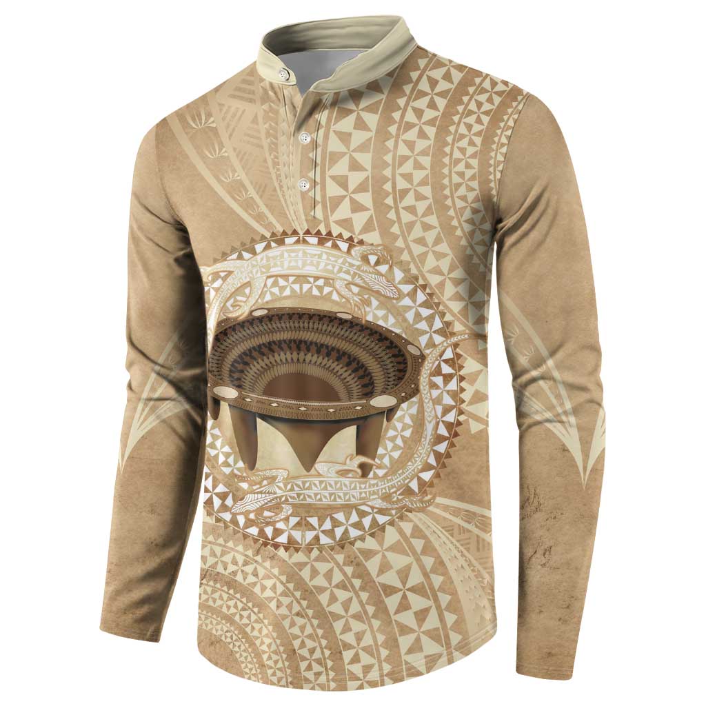 Tonga Skink Kava Bowl Button Sweatshirt Vintage Tongan Ngatu Pattern LT14 - Polynesian Pride
