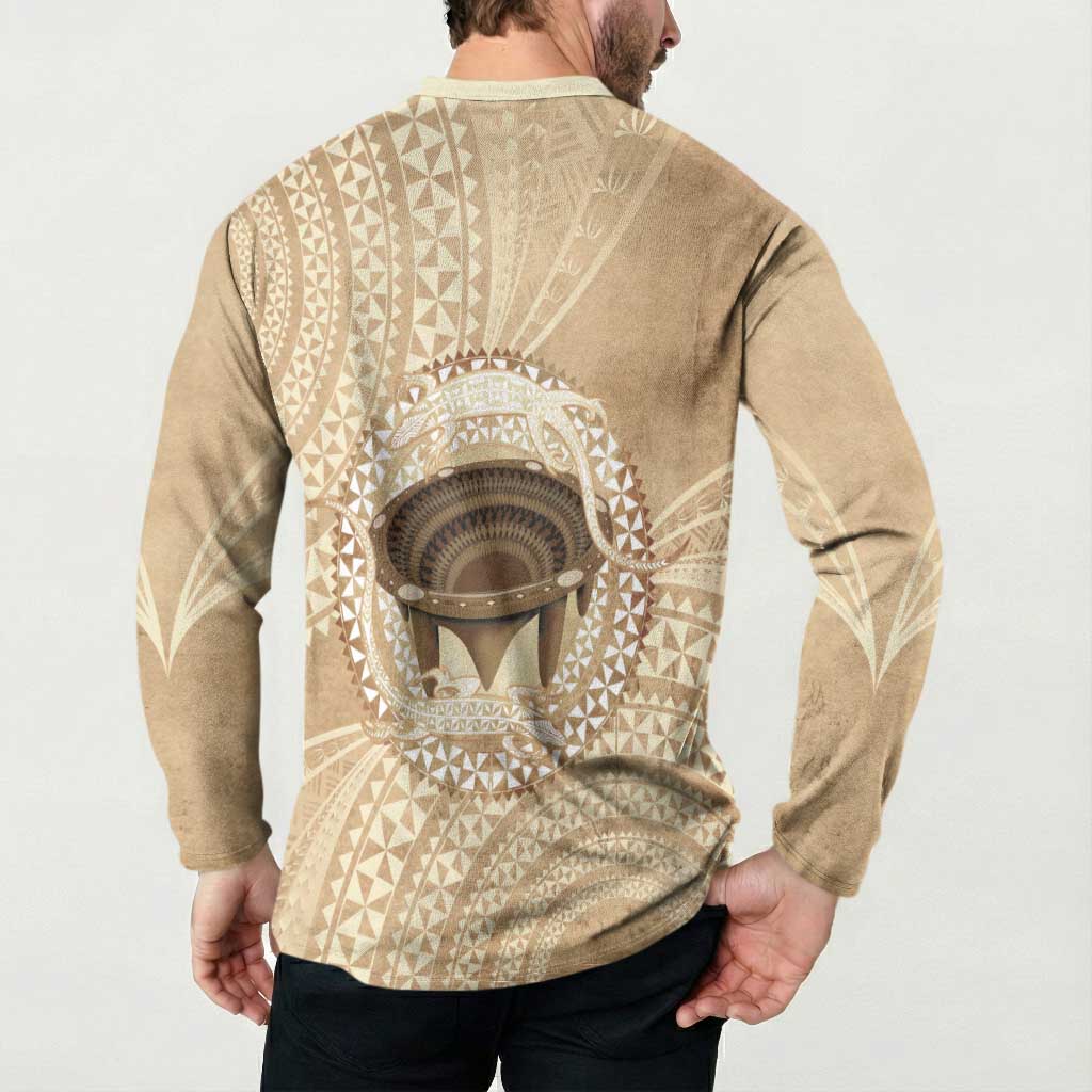 Tonga Skink Kava Bowl Button Sweatshirt Vintage Tongan Ngatu Pattern LT14 - Polynesian Pride