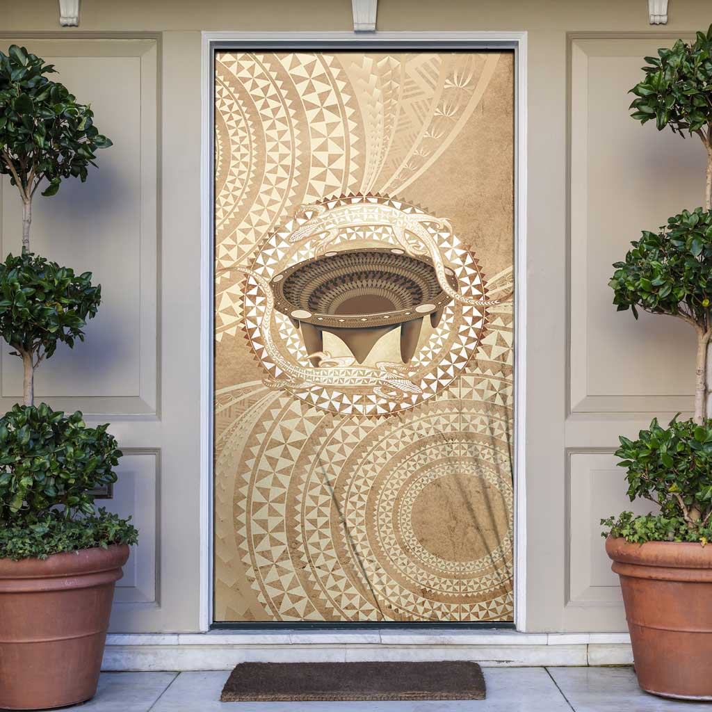 Tonga Skink Kava Bowl Door Cover Vintage Tongan Ngatu Pattern LT14 Brown - Polynesian Pride