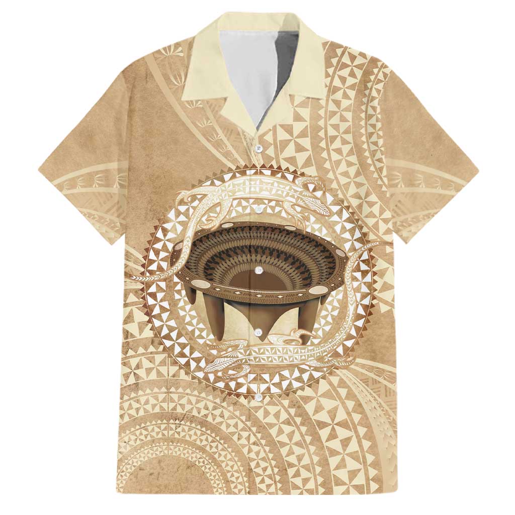 Tonga Skink Kava Bowl Family Matching Off Shoulder Maxi Dress and Hawaiian Shirt Vintage Tongan Ngatu Pattern
