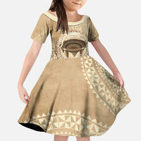 Tonga Skink Kava Bowl Family Matching Off Shoulder Short Dress and Hawaiian Shirt Vintage Tongan Ngatu Pattern