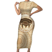 Tonga Skink Kava Bowl Family Matching Short Sleeve Bodycon Dress and Hawaiian Shirt Vintage Tongan Ngatu Pattern