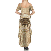 Tonga Skink Kava Bowl Family Matching Summer Maxi Dress and Hawaiian Shirt Vintage Tongan Ngatu Pattern