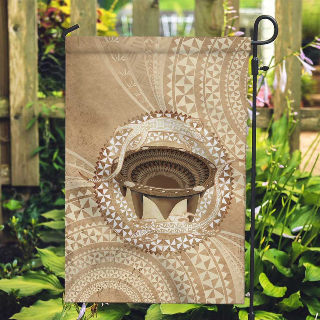 Tonga Skink Kava Bowl Garden Flag Vintage Tongan Ngatu Pattern LT14 Garden Flag Brown - Polynesian Pride