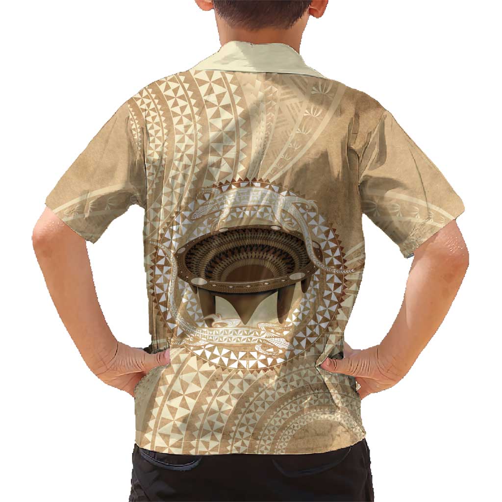Tonga Skink Kava Bowl Kid Hawaiian Shirt Vintage Tongan Ngatu Pattern