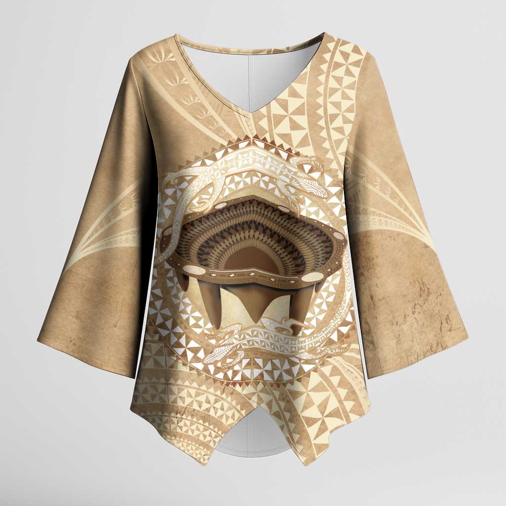 Tonga Skink Kava Bowl Kimono Sleeve Blouse Vintage Tongan Ngatu Pattern