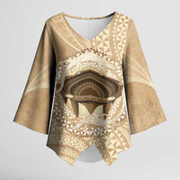 Tonga Skink Kava Bowl Kimono Sleeve Blouse Vintage Tongan Ngatu Pattern