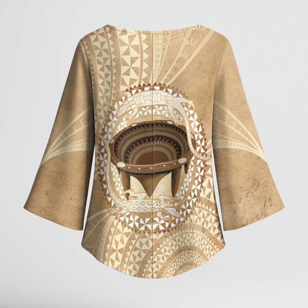 Tonga Skink Kava Bowl Kimono Sleeve Blouse Vintage Tongan Ngatu Pattern