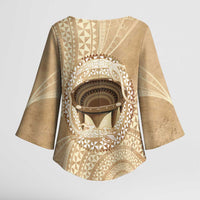 Tonga Skink Kava Bowl Kimono Sleeve Blouse Vintage Tongan Ngatu Pattern
