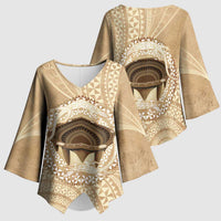 Tonga Skink Kava Bowl Kimono Sleeve Blouse Vintage Tongan Ngatu Pattern