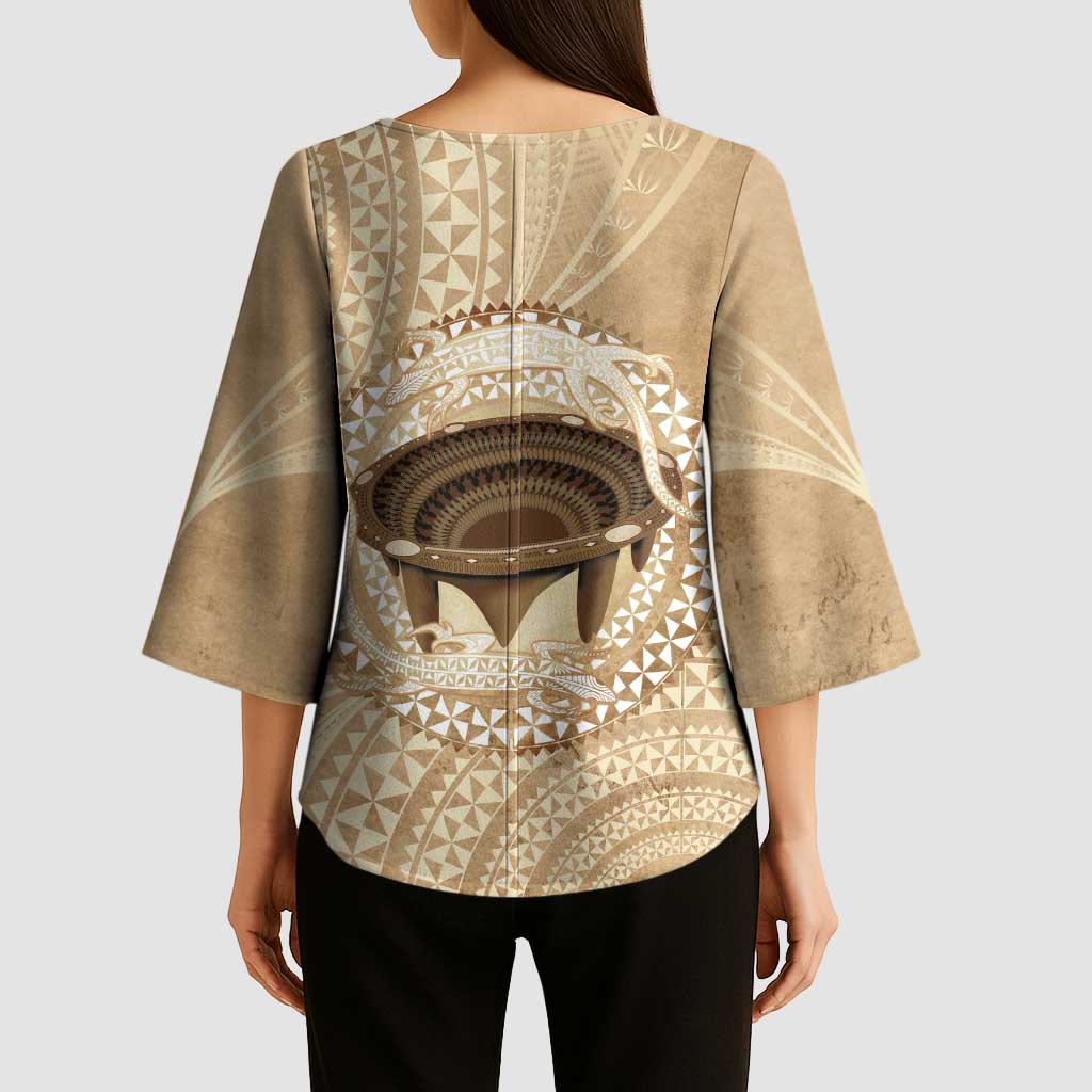 Tonga Skink Kava Bowl Kimono Sleeve Blouse Vintage Tongan Ngatu Pattern