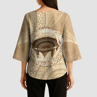 Tonga Skink Kava Bowl Kimono Sleeve Blouse Vintage Tongan Ngatu Pattern