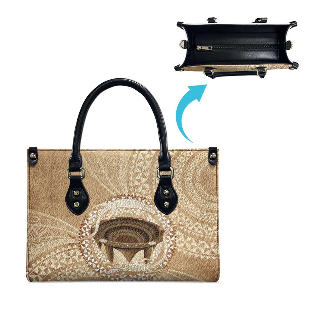 Tonga Skink Kava Bowl Leather Bag Vintage Tongan Ngatu Pattern LT14 - Polynesian Pride