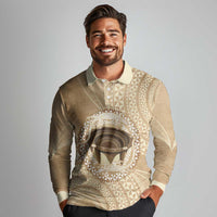 Tonga Skink Kava Bowl Long Sleeve Polo Shirt Vintage Tongan Ngatu Pattern LT14 - Polynesian Pride