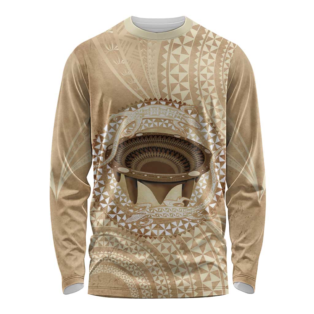 Tonga Skink Kava Bowl Long Sleeve Shirt Vintage Tongan Ngatu Pattern