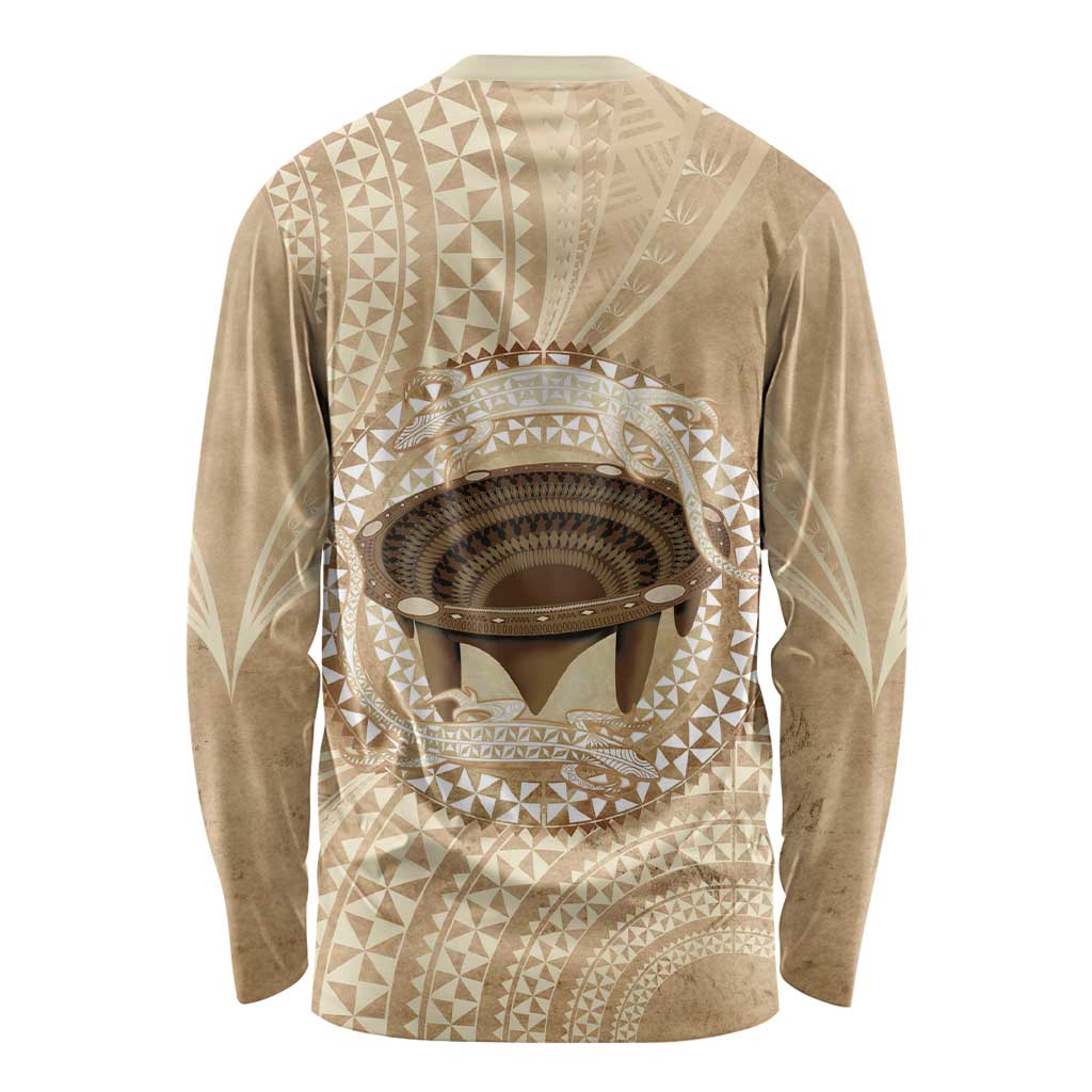 Tonga Skink Kava Bowl Long Sleeve Shirt Vintage Tongan Ngatu Pattern