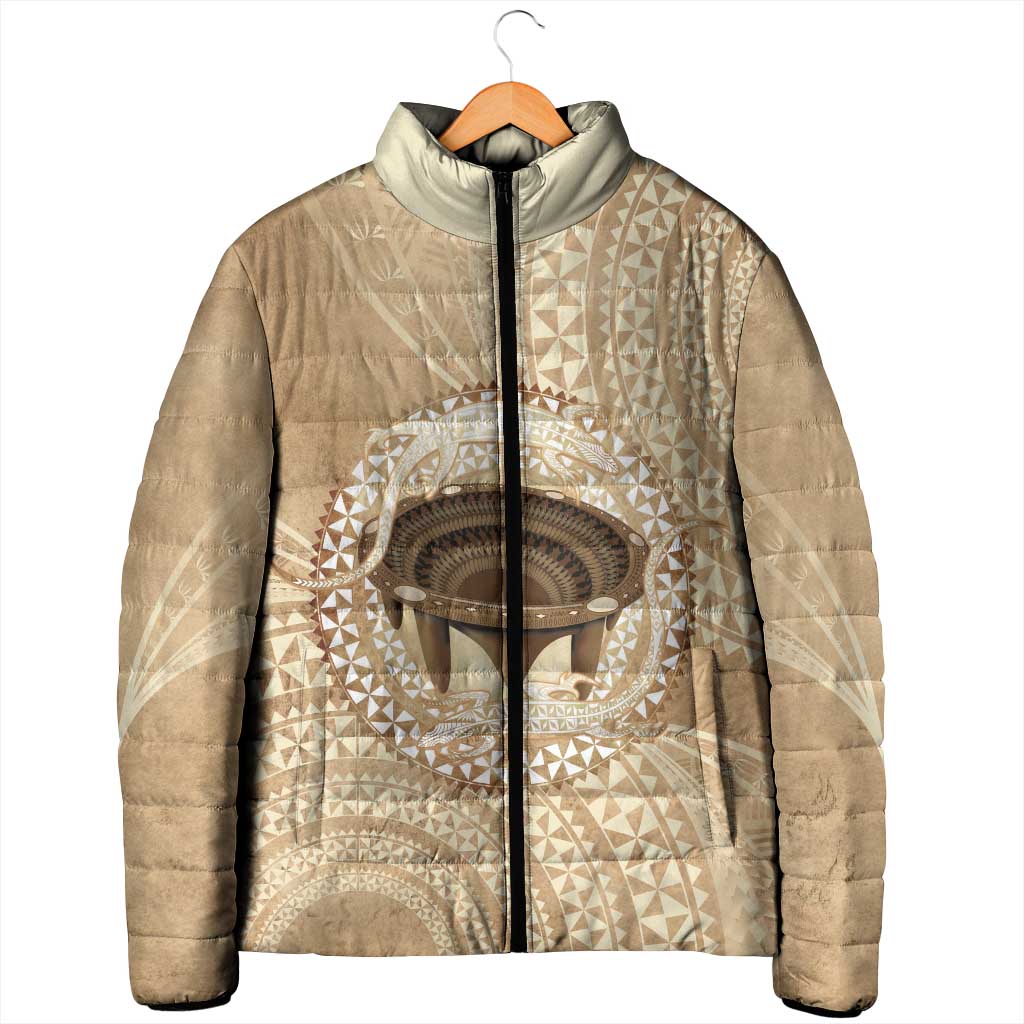 Tonga Skink Kava Bowl Padded Jacket Vintage Tongan Ngatu Pattern LT14 - Polynesian Pride