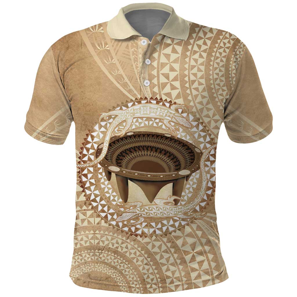 Tonga Skink Kava Bowl Polo Shirt Vintage Tongan Ngatu Pattern LT14 Brown - Polynesian Pride