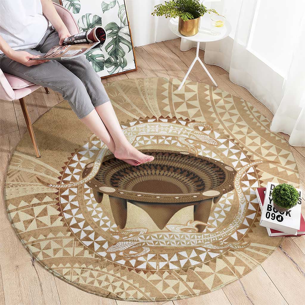 Tonga Skink Kava Bowl Round Carpet Vintage Tongan Ngatu Pattern LT14 - Polynesian Pride