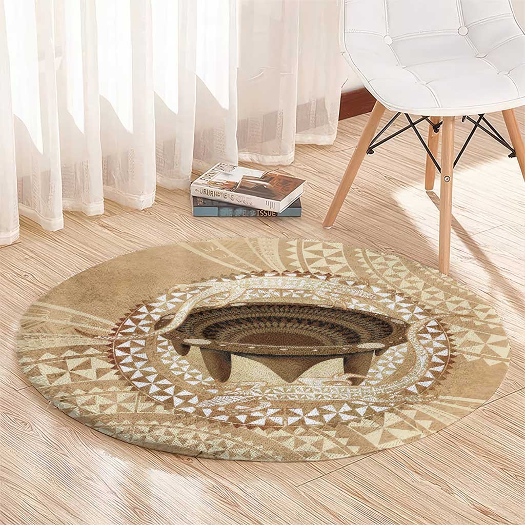 Tonga Skink Kava Bowl Round Carpet Vintage Tongan Ngatu Pattern LT14 - Polynesian Pride