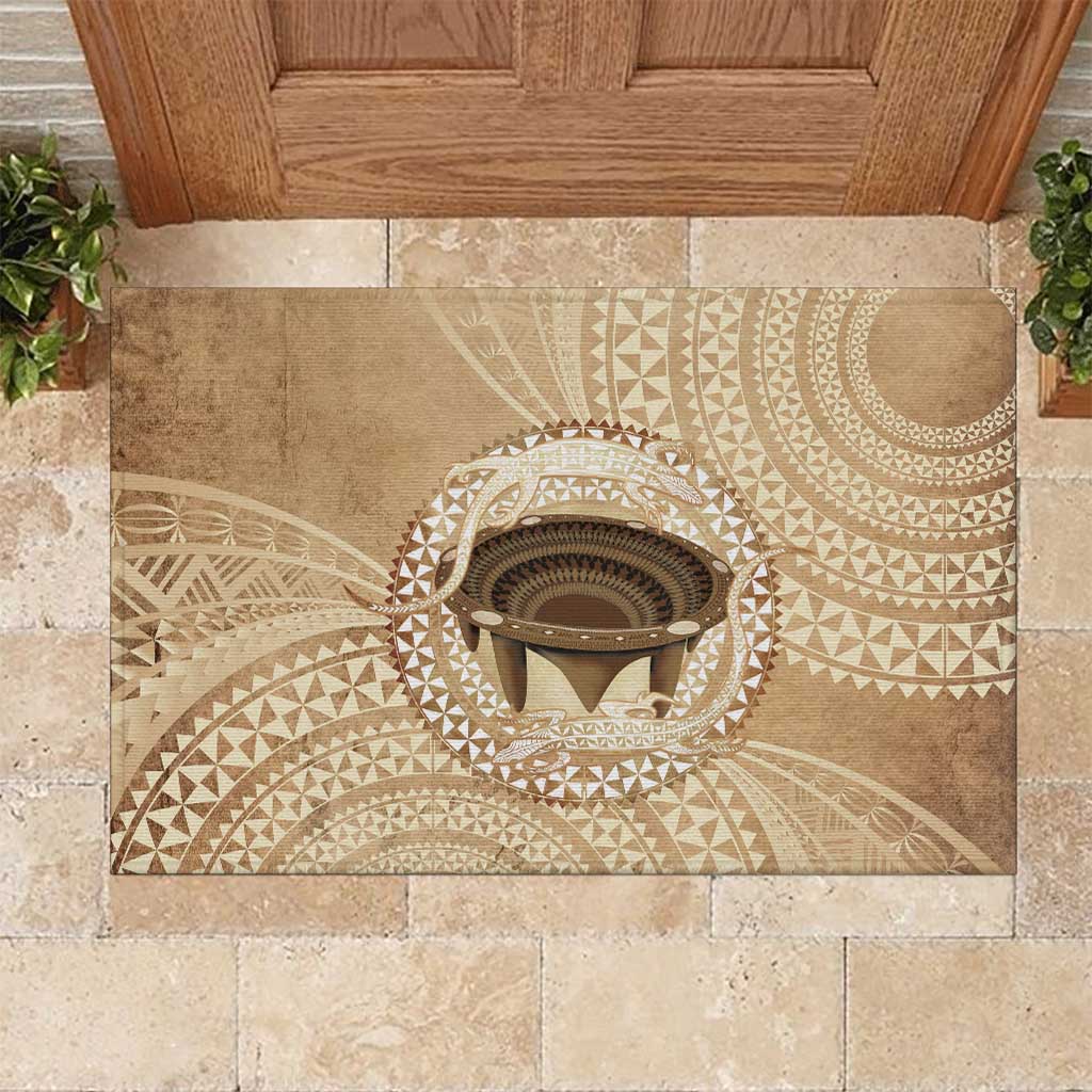 Tonga Skink Kava Bowl Rubber Doormat Vintage Tongan Ngatu Pattern LT14 Brown - Polynesian Pride