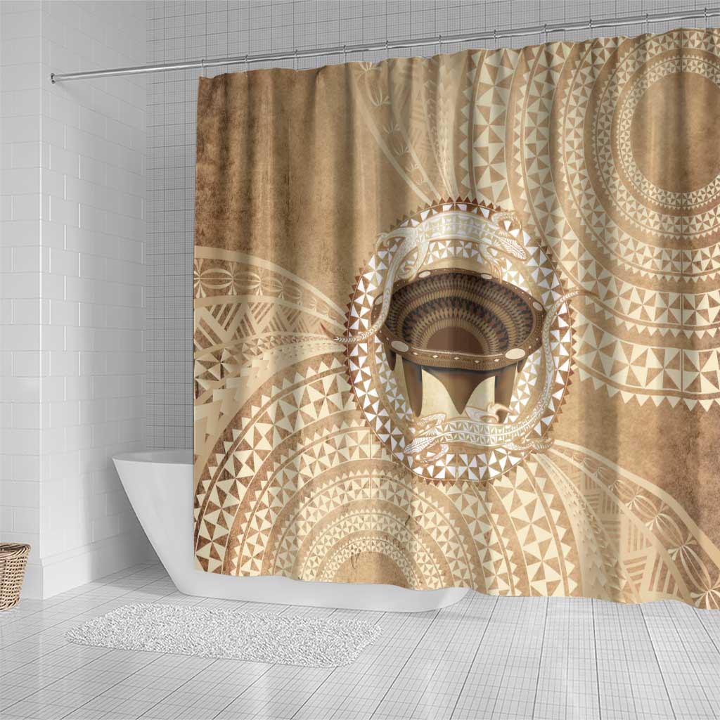 Tonga Skink Kava Bowl Shower Curtain Vintage Tongan Ngatu Pattern LT14 - Polynesian Pride