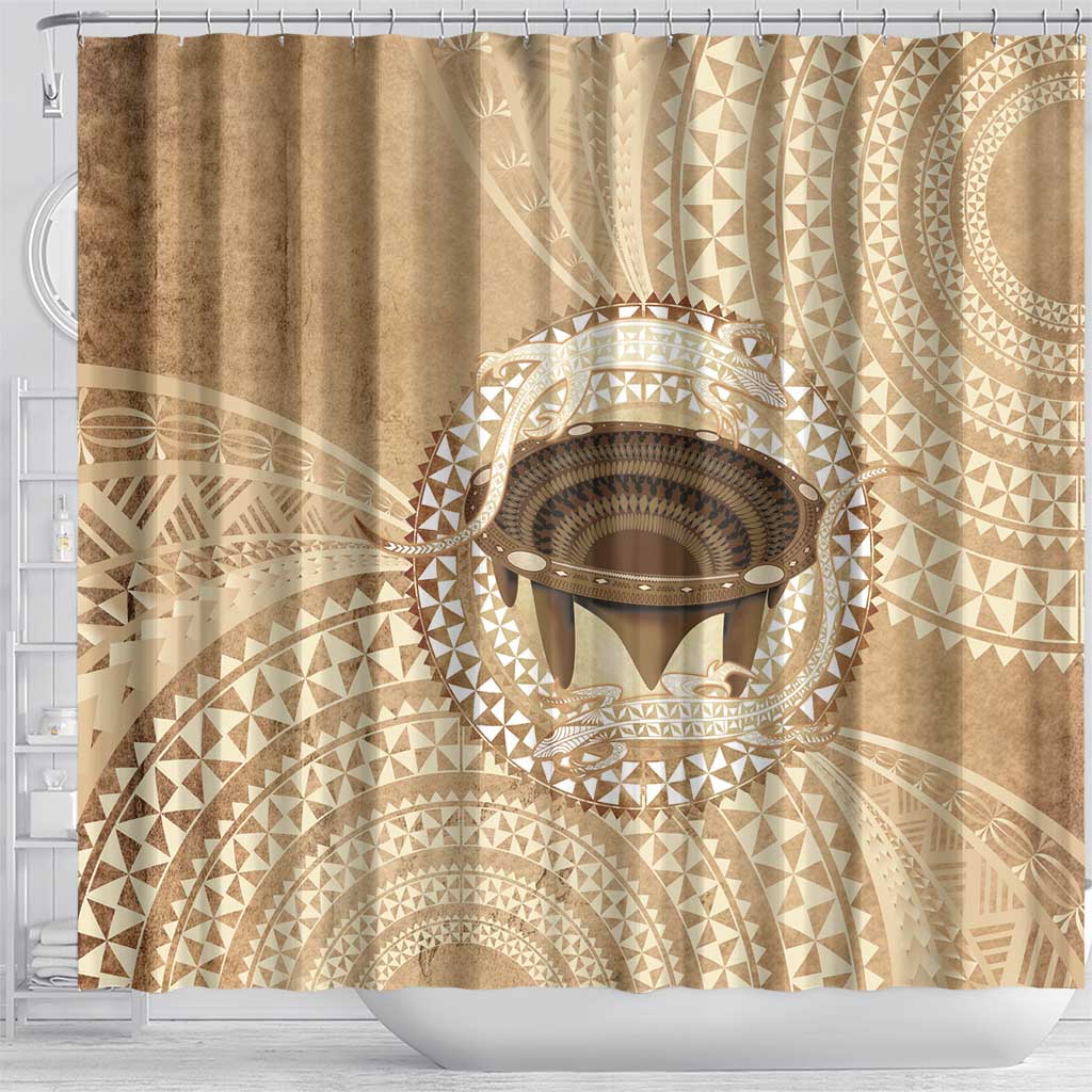 Tonga Skink Kava Bowl Shower Curtain Vintage Tongan Ngatu Pattern LT14 - Polynesian Pride