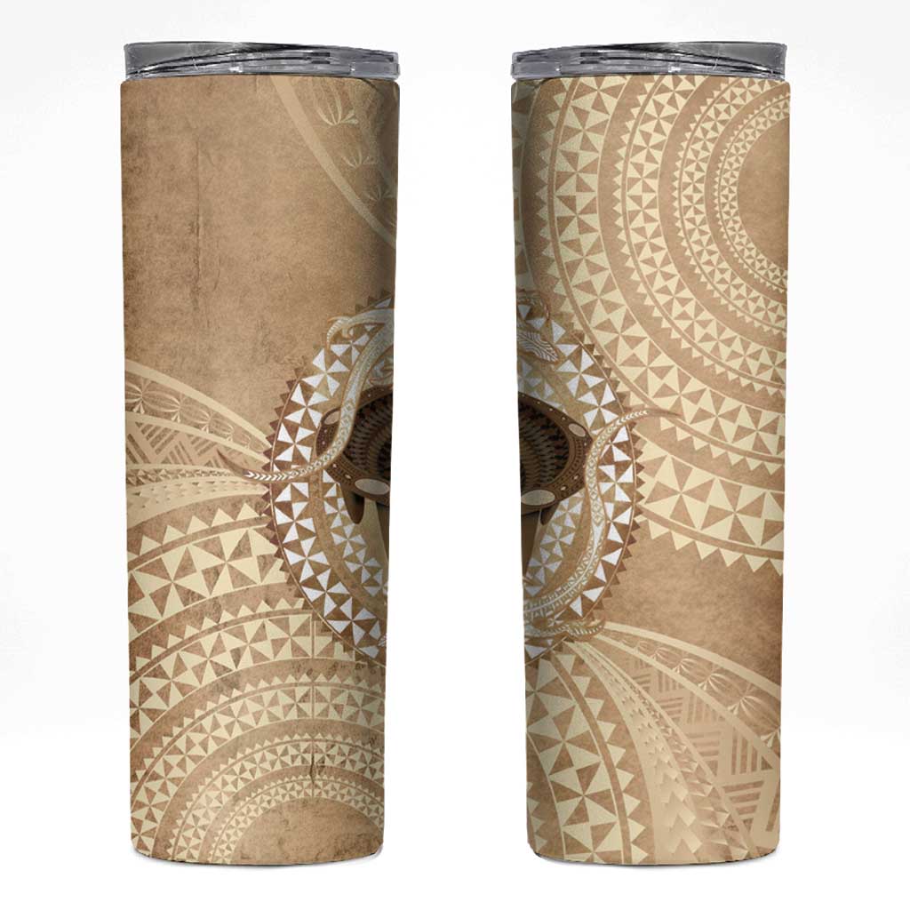 Tonga Skink Kava Bowl Skinny Tumbler Vintage Tongan Ngatu Pattern LT14 Brown - Polynesian Pride