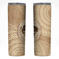 Tonga Skink Kava Bowl Skinny Tumbler Vintage Tongan Ngatu Pattern LT14 Brown - Polynesian Pride