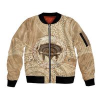 Tonga Skink Kava Bowl Sleeve Zip Bomber Jacket Vintage Tongan Ngatu Pattern